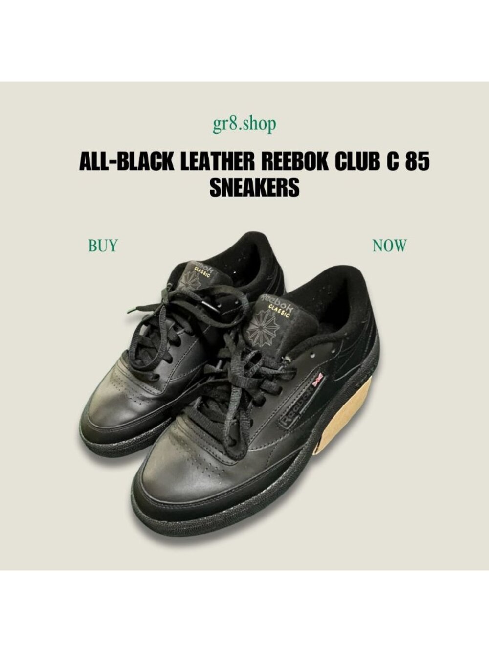 All-Black Leather Reebok Club C 85 Sneakers Size 9 Mens Classic Casual Shoes